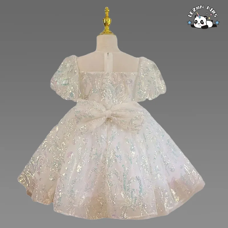 LEZONKIDS - Customize fashion puffy sleeve sequin Girl's princess pink dress flower girls' dresses for party